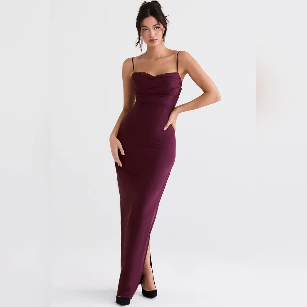 NWT $285 HOUSE OF CB LANI MERLOT CORSET MAXI DRESS SZ SMALL - Picture 1 of 8